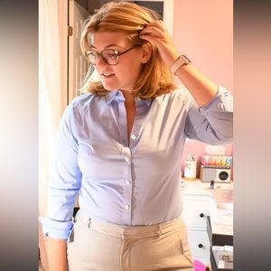 No ironing blue oxford shirt